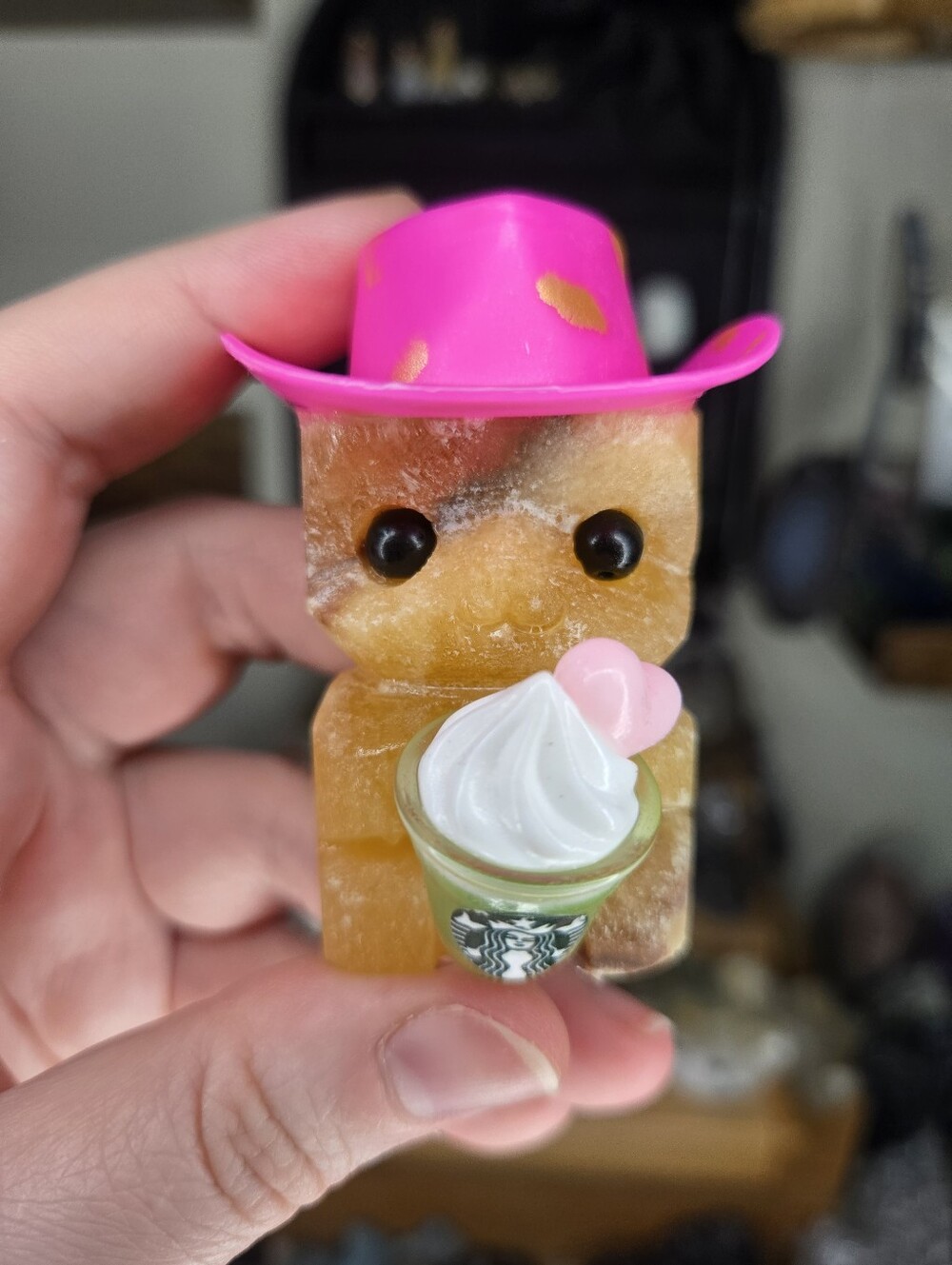 Calcite Cowboy Hat Starbucks Matcha Frappuccino Crystal Hedgie Buddy